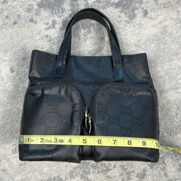 Gucci Monogram GG Small Black Nylon Tote Bag Zip Front Pockets Metallic Luxury - Picture 10 of 17
